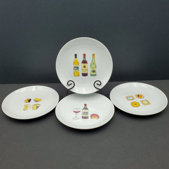 Boston Warehouse Wine & Cheese Appetizer Plates Nancy Green Dessert Snack Plates - Picture 1 of 7